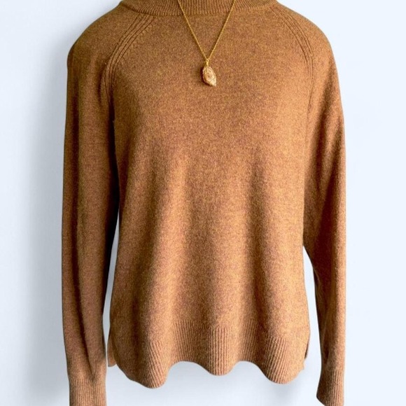 J. Crew Factory Sweaters - J.Crew Brown Heathered Cotton Wool Blend Raglan Crewneck Sweater Small
